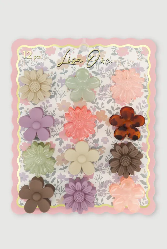 Assorted Floral Hair Clips Set of 12 made by Rainbow