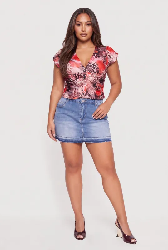 Plus Size Patterned Corset Detail Top made by Rainbow