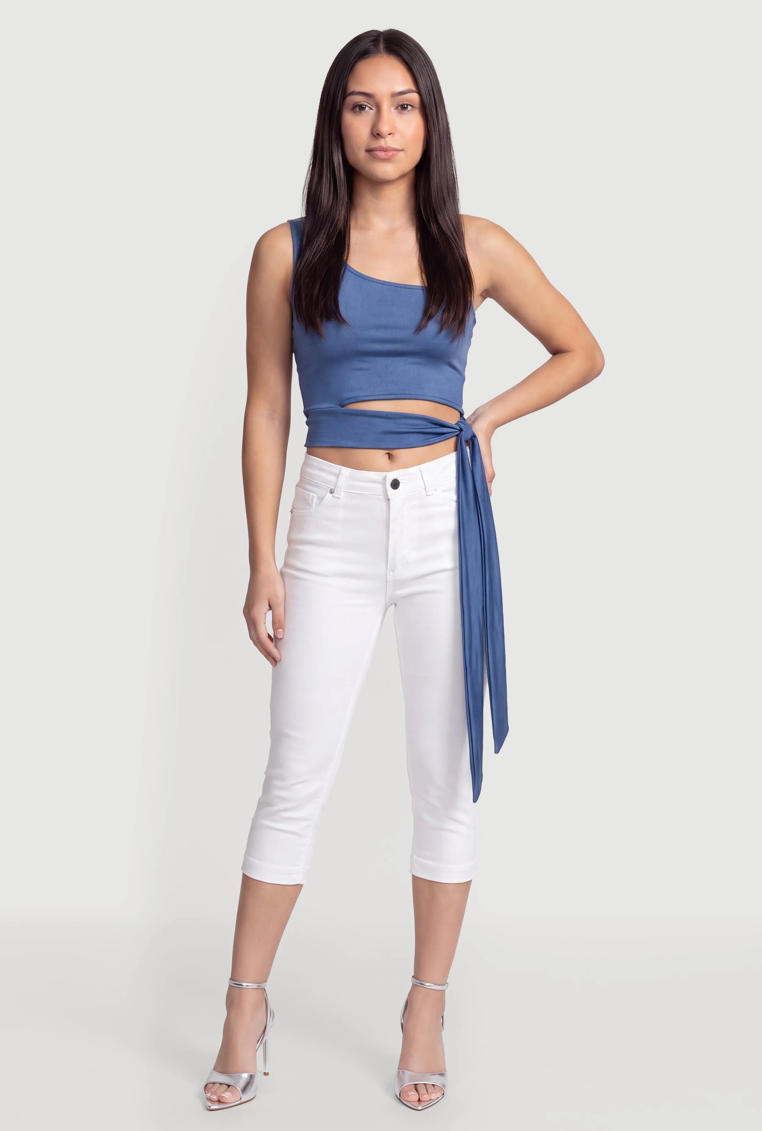 One Shoulder Side Tie Crop Top sold by Rainbow