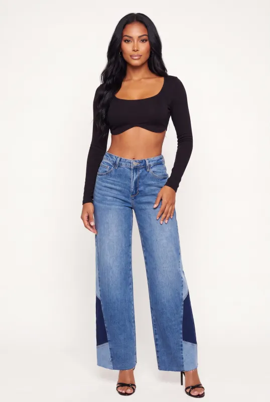 Ribbed Long Sleeve Square Neck Crop Top made by Rainbow