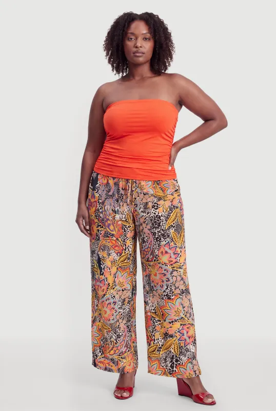Plus Size Floral Animal Print High Waist Wide Leg Pants made by Rainbow