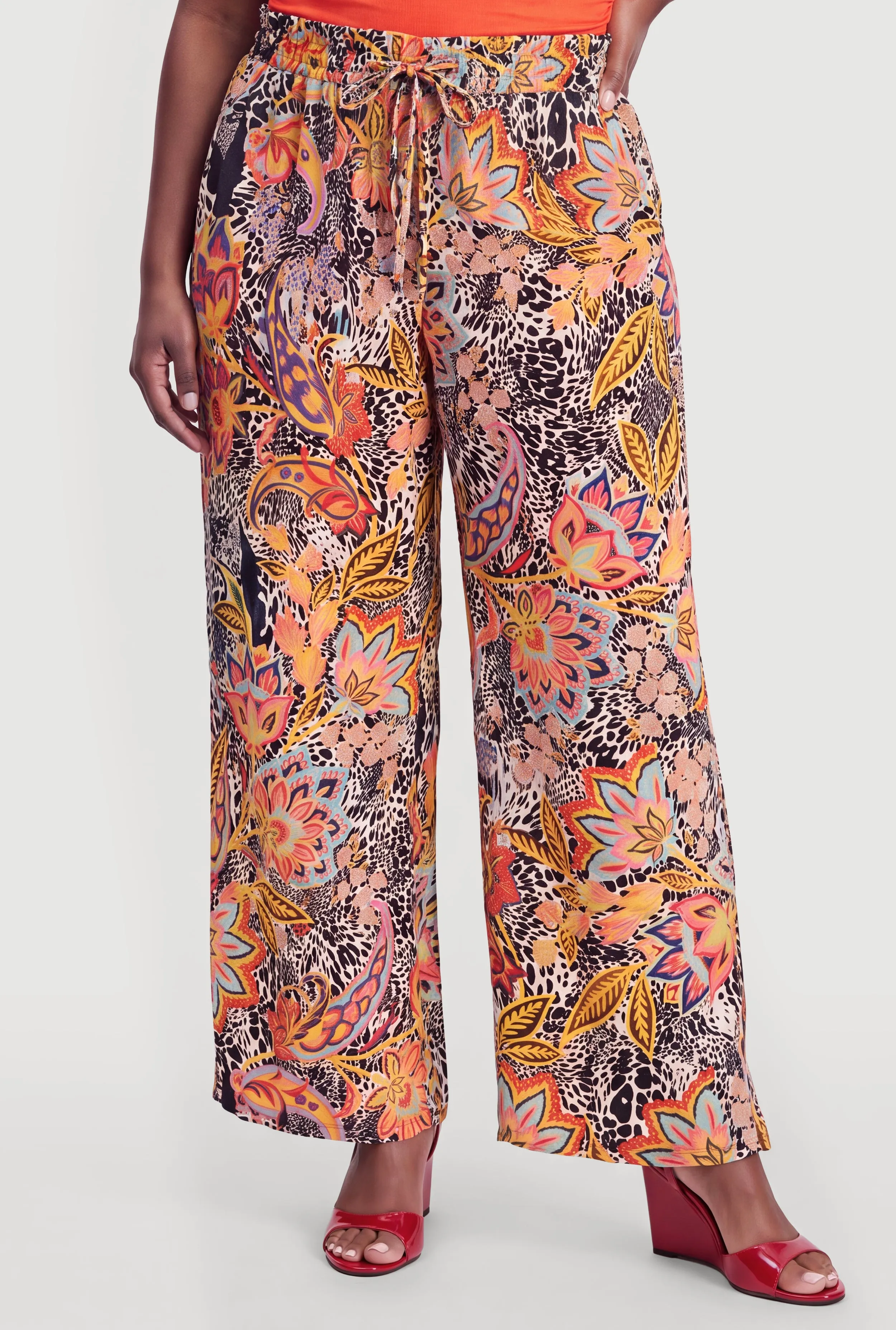 Plus Size Floral Animal Print High Waist Wide Leg Pants sold by Rainbow product image thumbnail 3