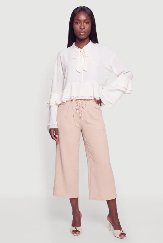 Tie Neck Ruffle Tiered Blouse made by Rainbow