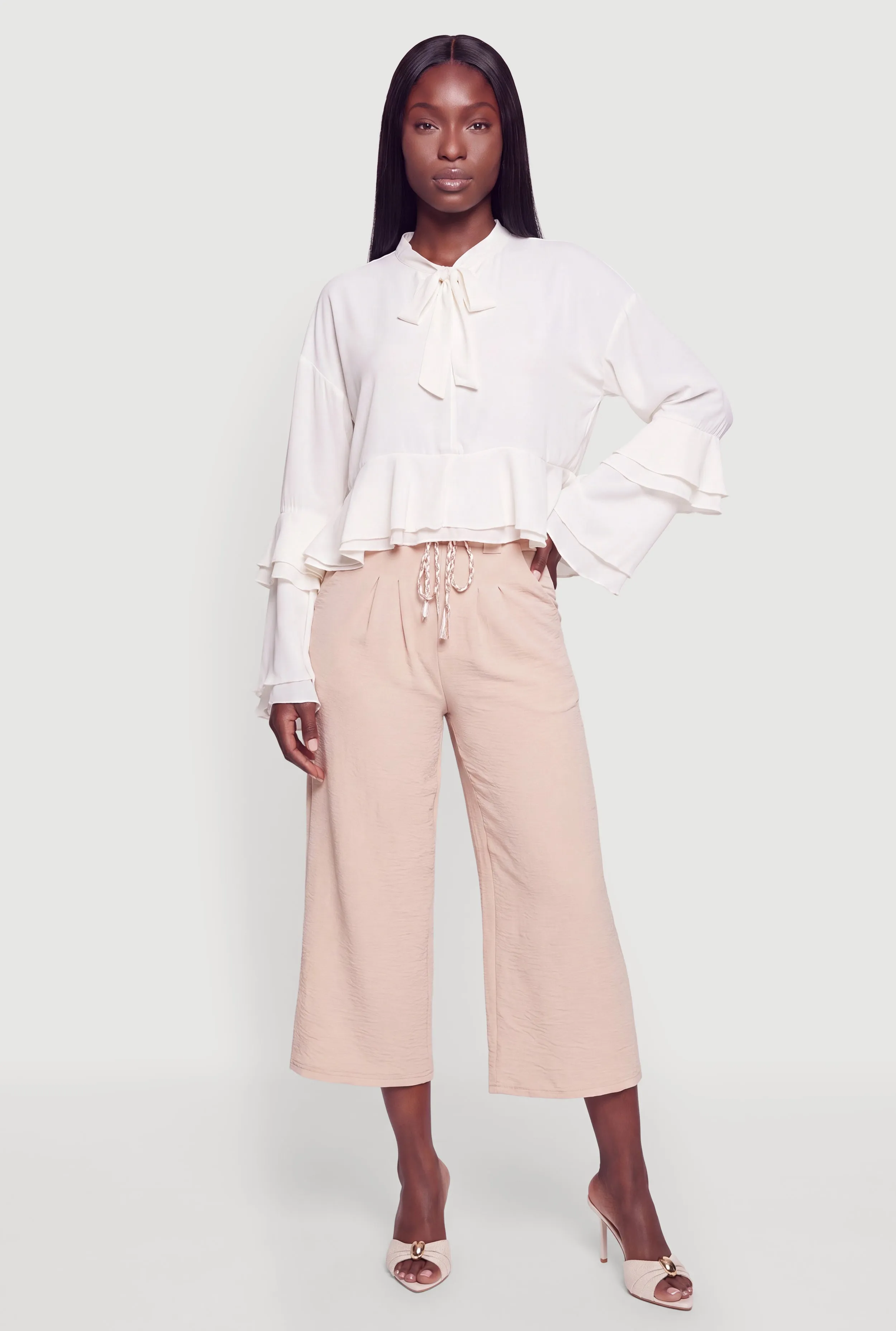 Tie Neck Ruffle Tiered Blouse sold by Rainbow