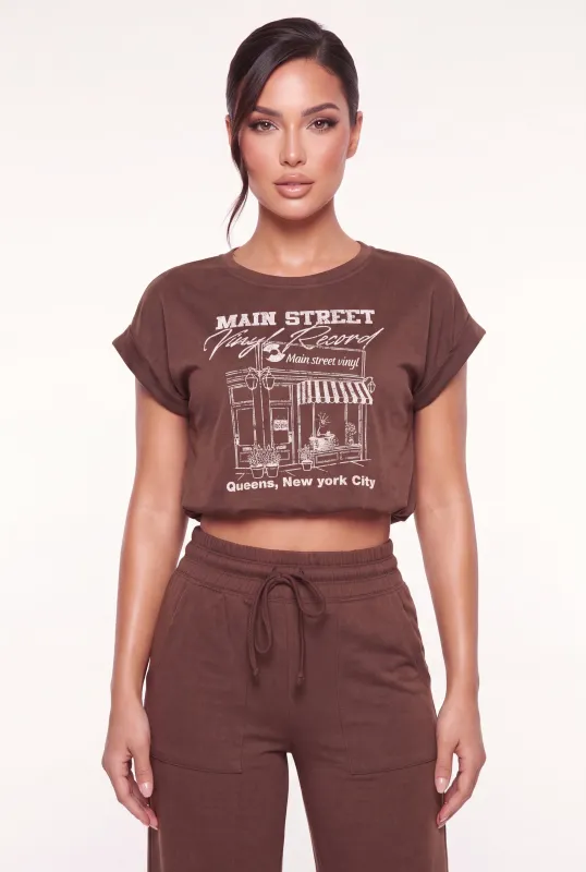 Almost Famous Graphic Bubble Hem Crop Top made by Almost Famous