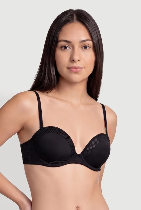 Fishnet Detail Convertible Plunge Bra with Underwire Support made by Rainbow