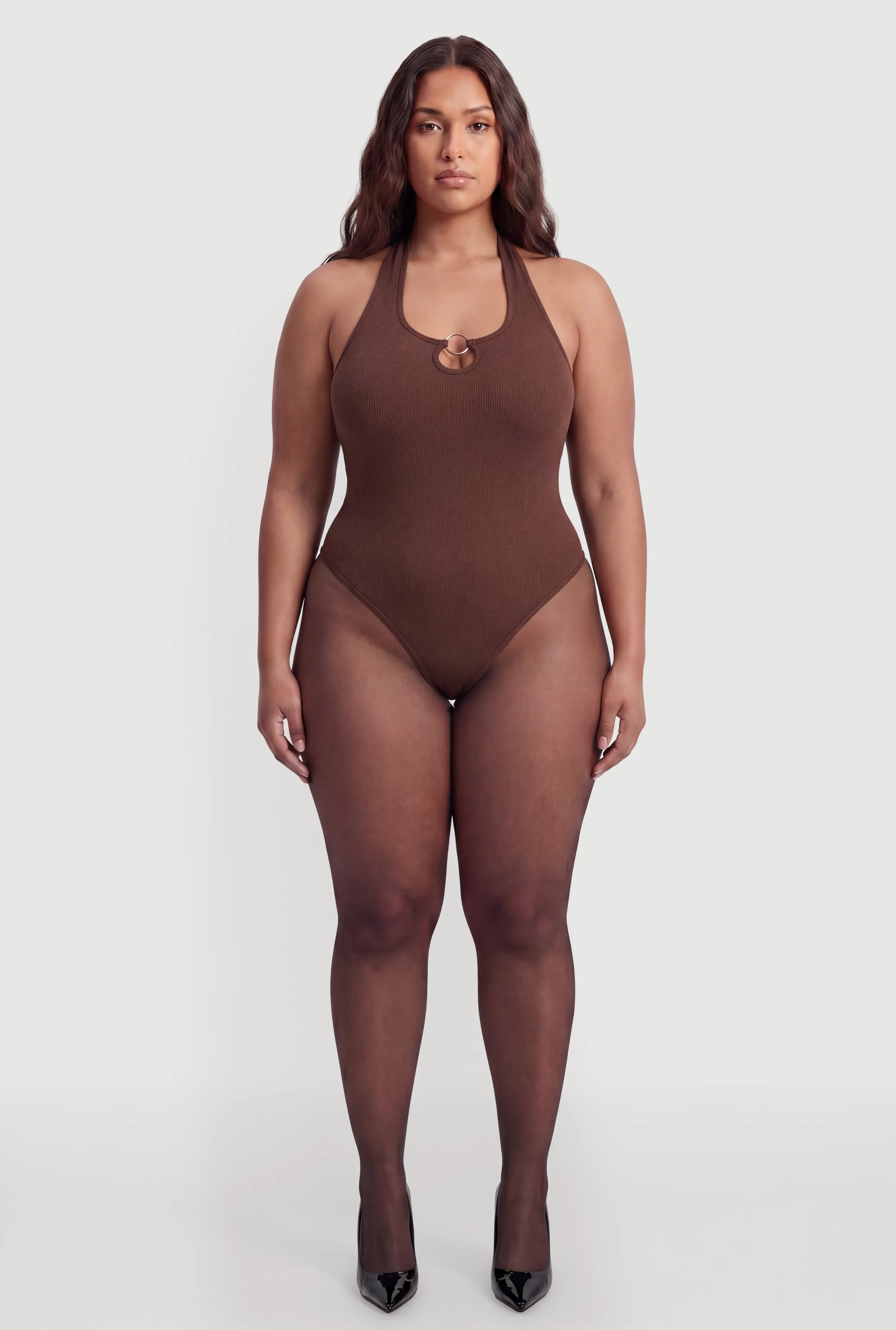 Plus Size Metallic O Ring Detail Halter Thong Bodysuit sold by Rainbow product image thumbnail 4