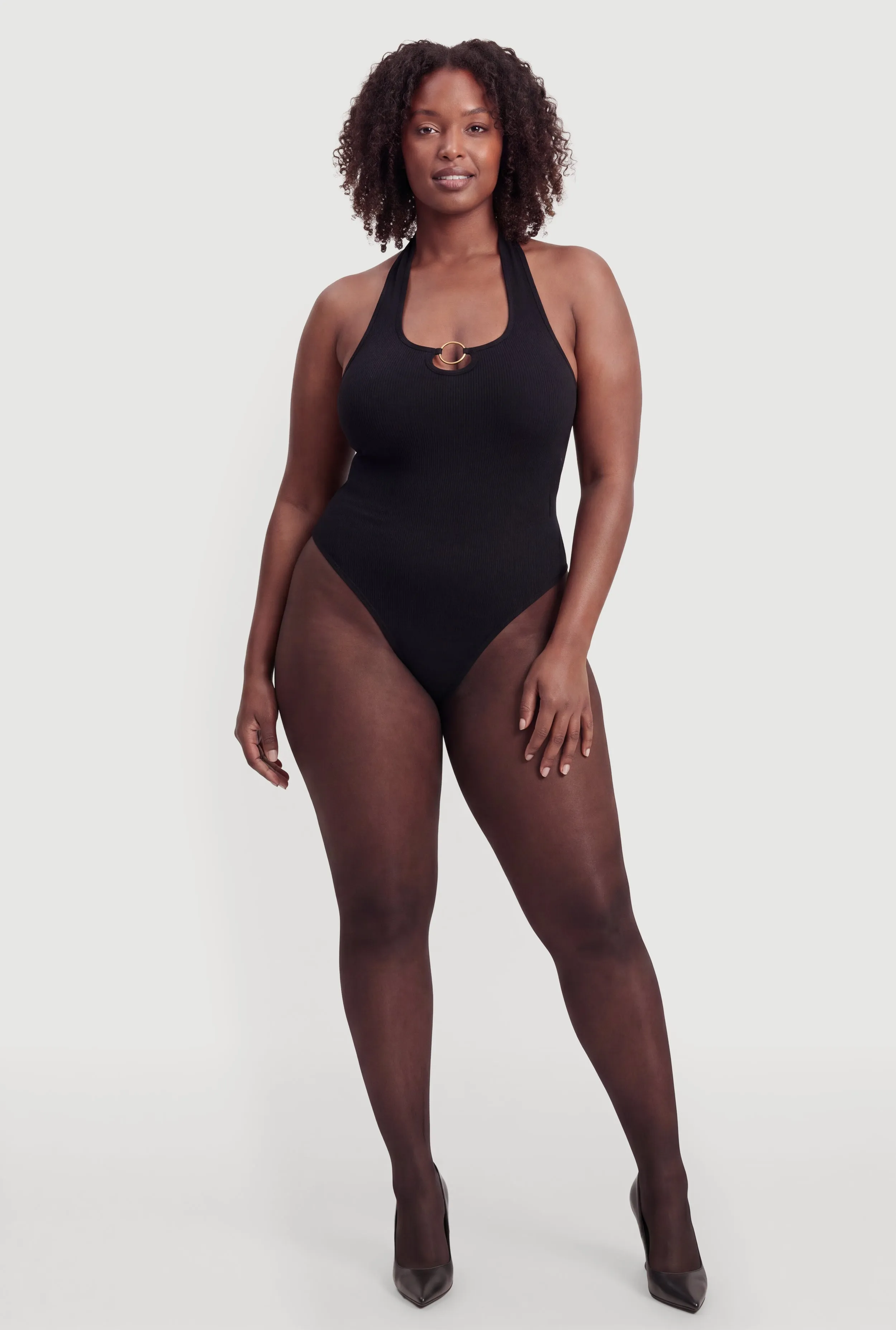 Plus Size Metallic O Ring Detail Halter Thong Bodysuit sold by Rainbow product image thumbnail 2