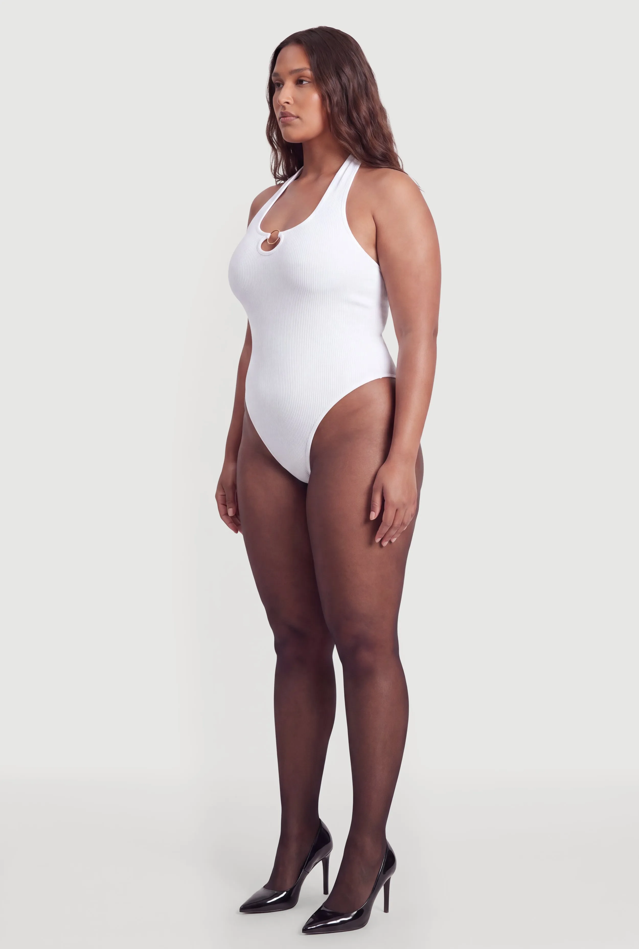 Plus Size Metallic O Ring Detail Halter Thong Bodysuit sold by Rainbow product image thumbnail 3