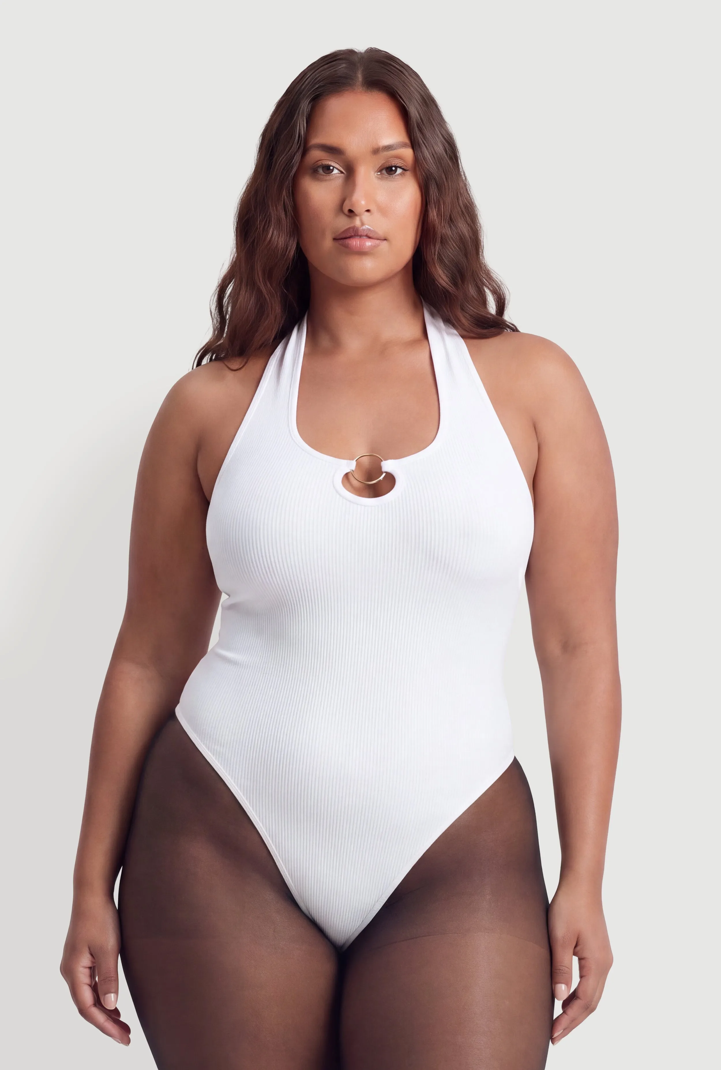 Plus Size Metallic O Ring Detail Halter Thong Bodysuit sold by Rainbow product image thumbnail 2