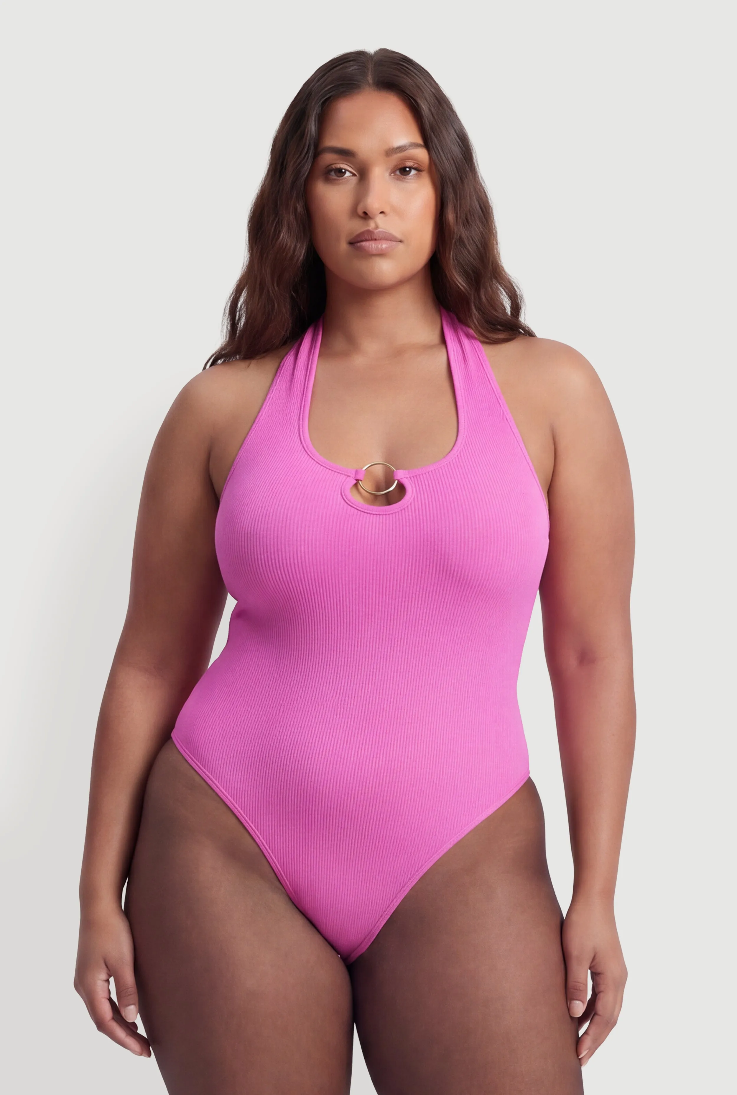 Plus Size Metallic O Ring Detail Halter Thong Bodysuit sold by Rainbow product image thumbnail 2