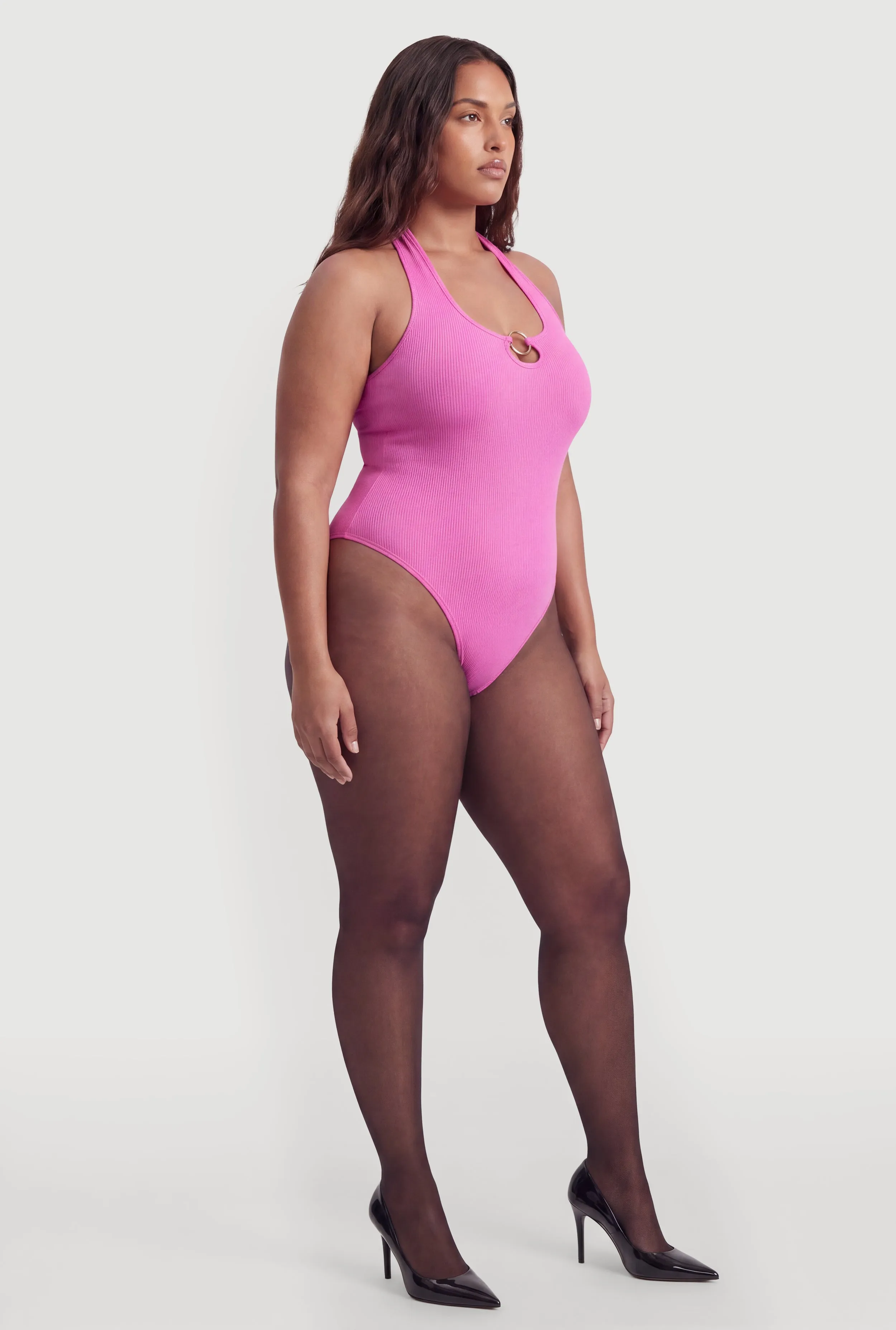 Plus Size Metallic O Ring Detail Halter Thong Bodysuit sold by Rainbow product image thumbnail 3