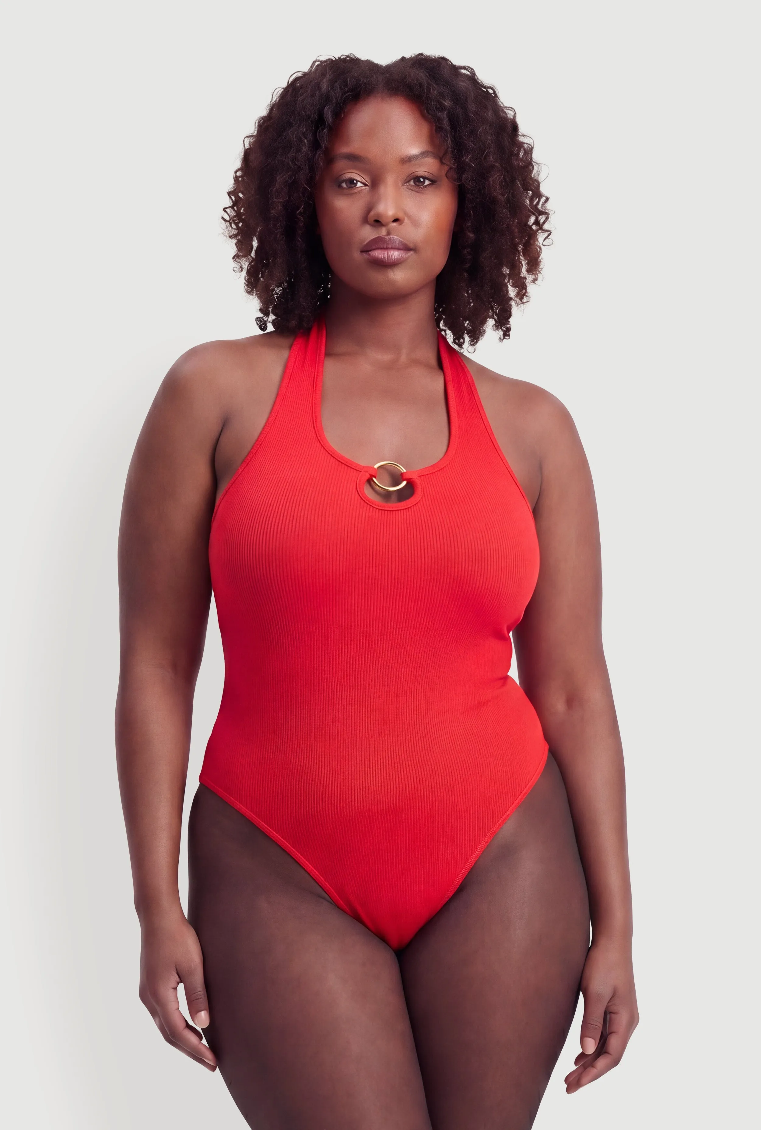 Plus Size Metallic O Ring Detail Halter Thong Bodysuit sold by Rainbow product image thumbnail 2