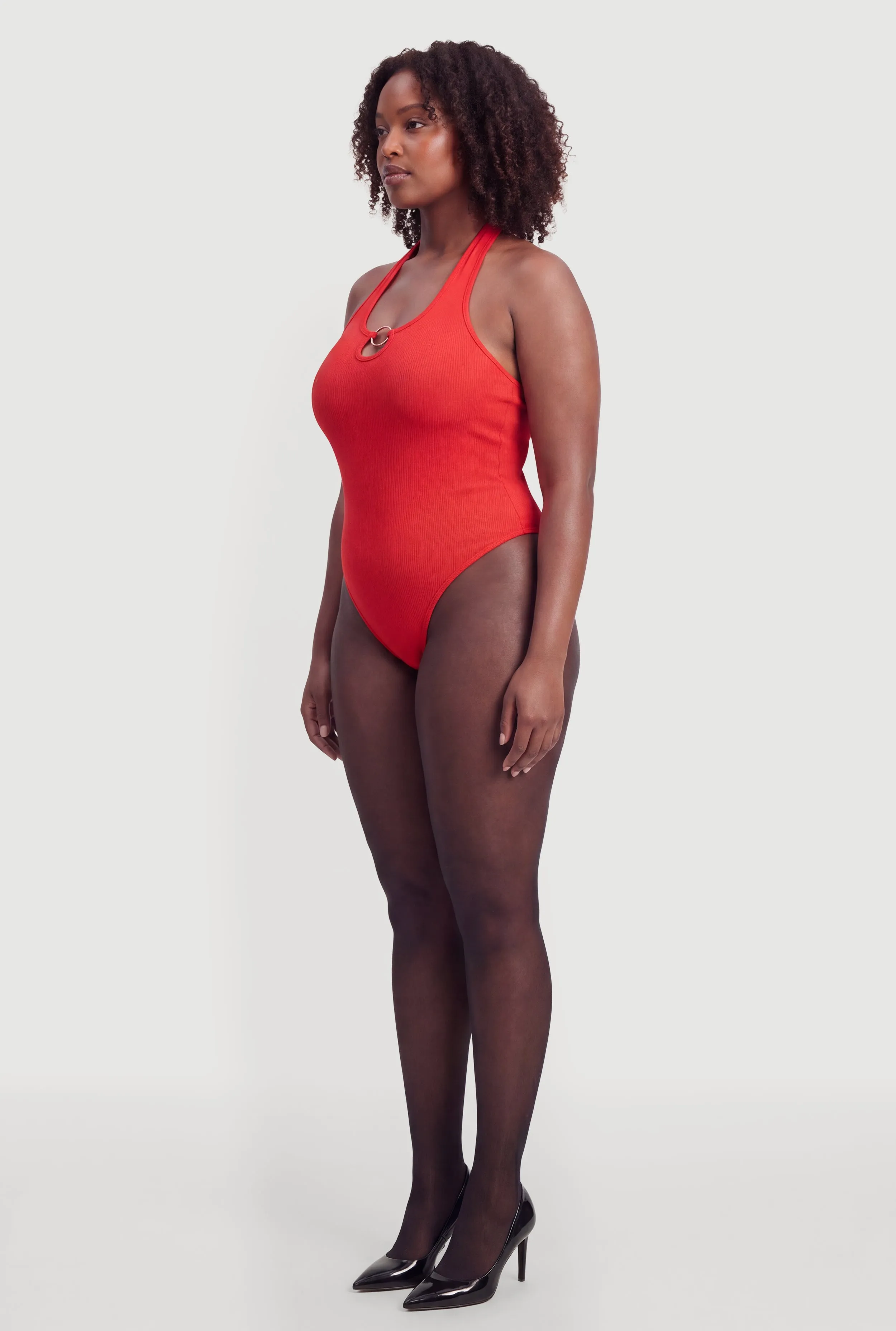 Plus Size Metallic O Ring Detail Halter Thong Bodysuit sold by Rainbow product image thumbnail 3