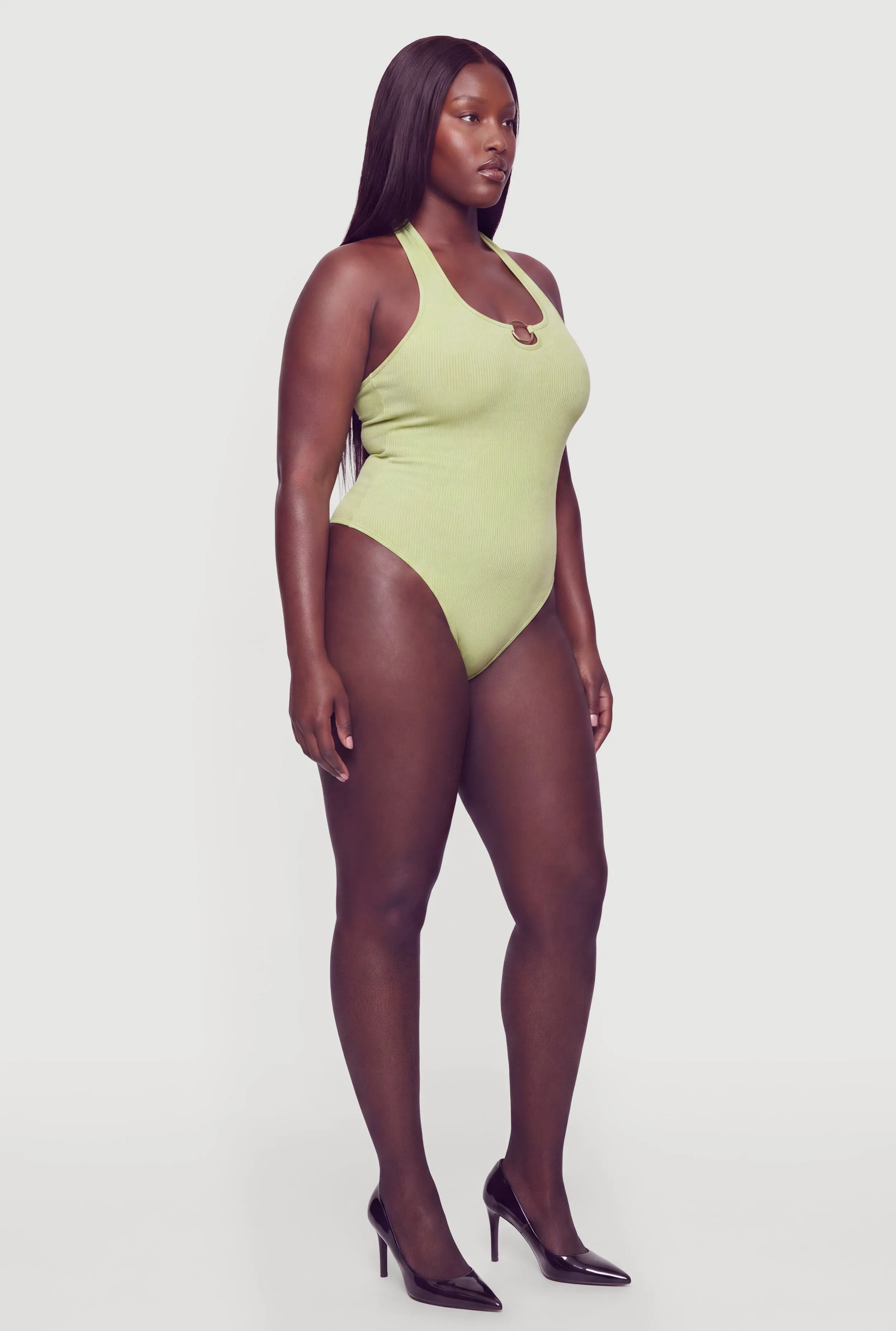 Plus Size Metallic O Ring Detail Halter Thong Bodysuit sold by Rainbow product image thumbnail 3