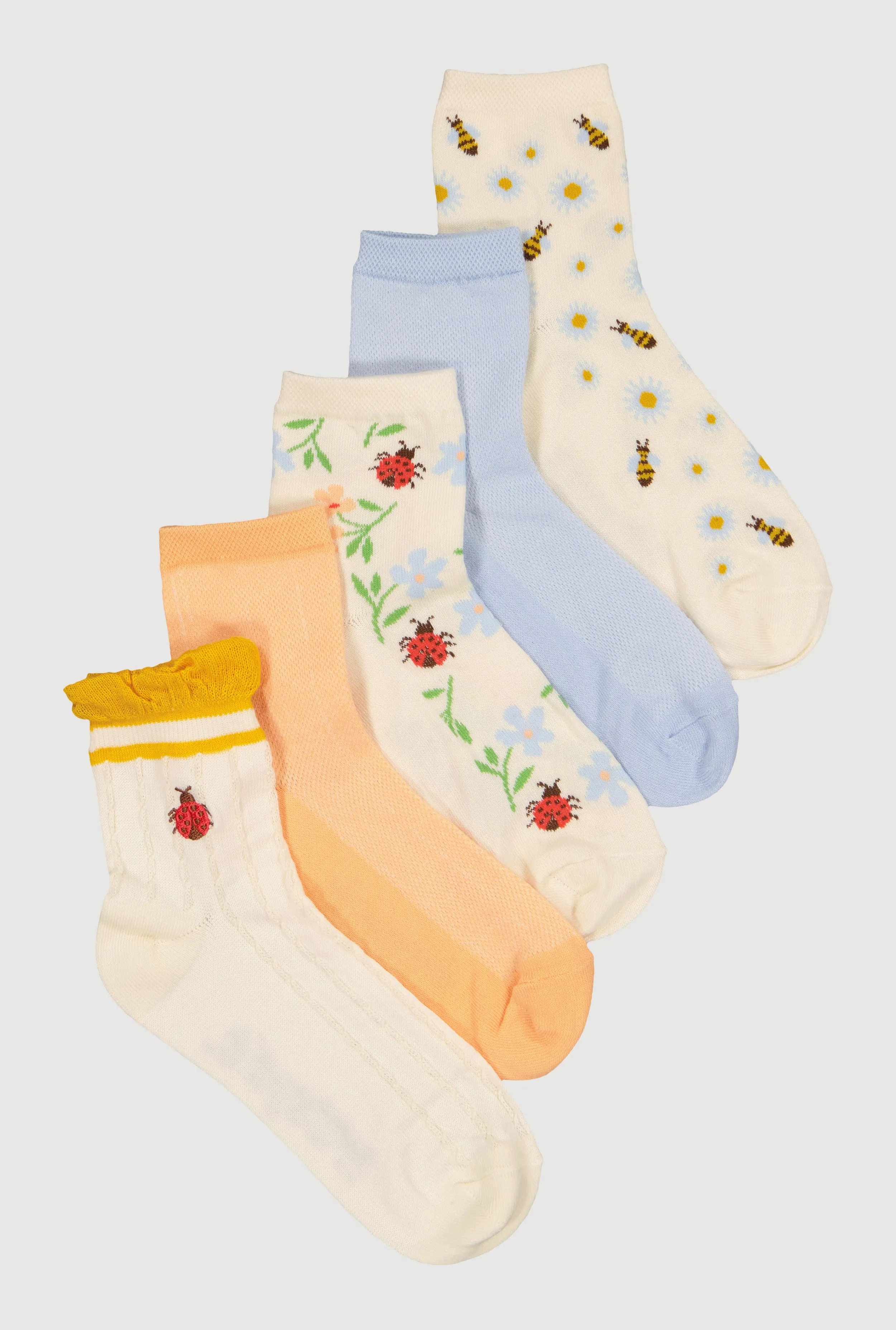 Assorted Patterned Socks 5 Pack Size 4-10 sold by Rainbow