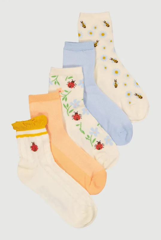 Assorted Patterned Socks 5 Pack Size 4-10 made by Rainbow