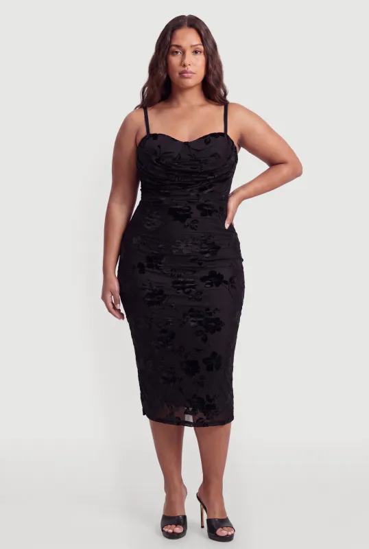 Plus Size Almost Famous Floral Velvet Burnout Midi Dress made by Almost Famous