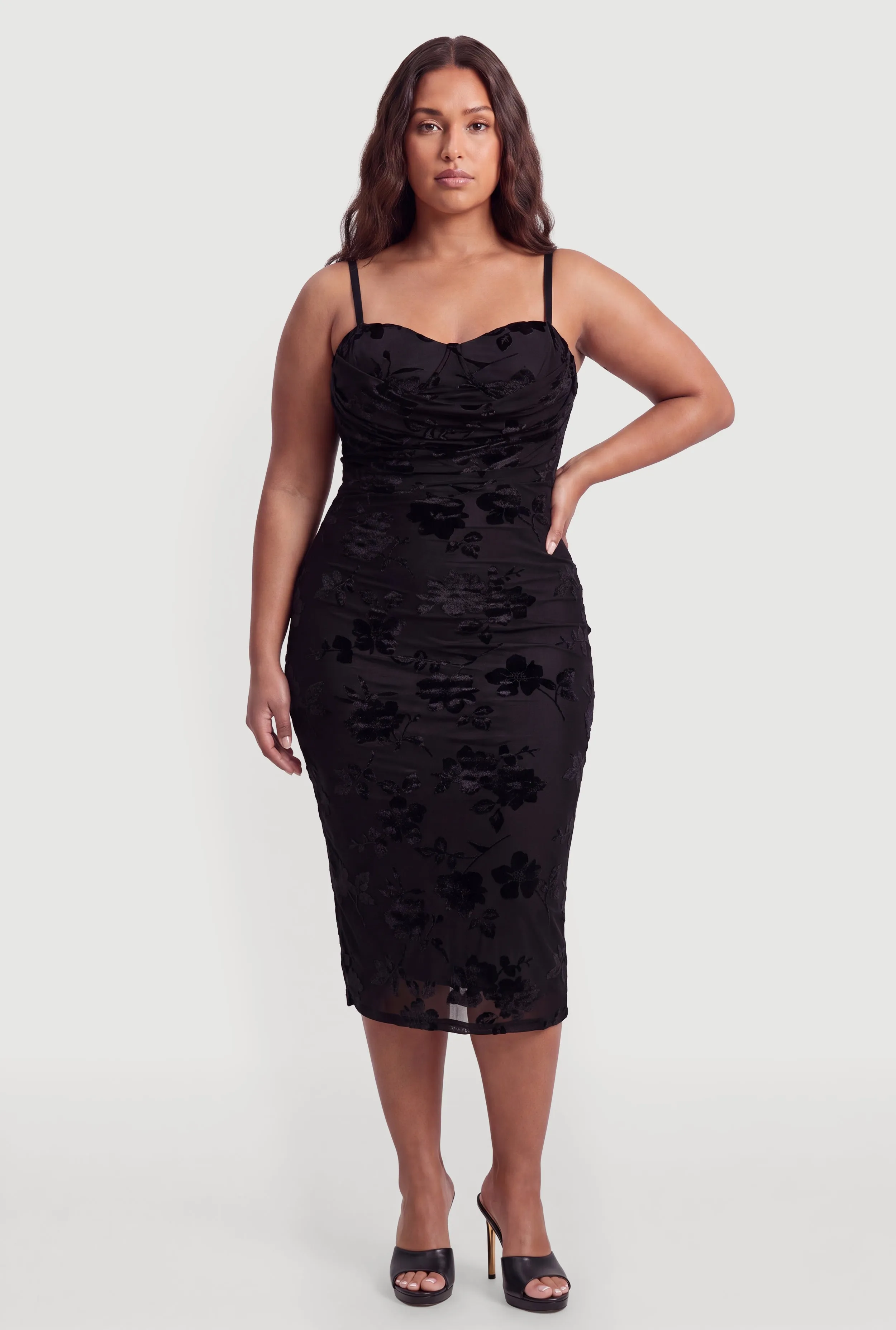 Plus Size Almost Famous Floral Velvet Burnout Midi Dress sold by Rainbow