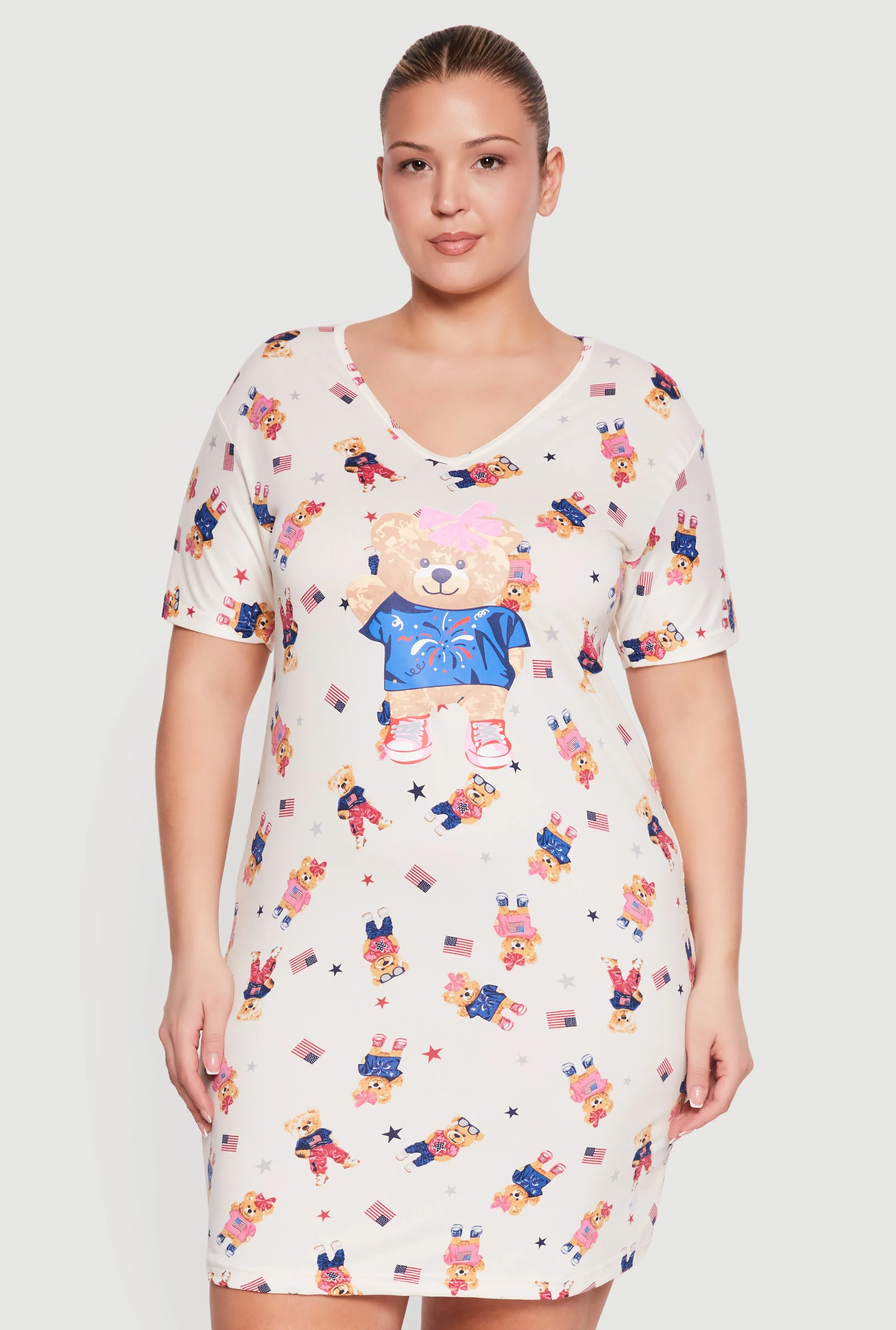 Plus Size American Flag Teddy Bear Graphic Print Sleepshirt sold by Rainbow product image thumbnail 2