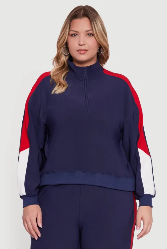 Plus Size Color Blocked Half Zip Sweatshirt made by Rainbow