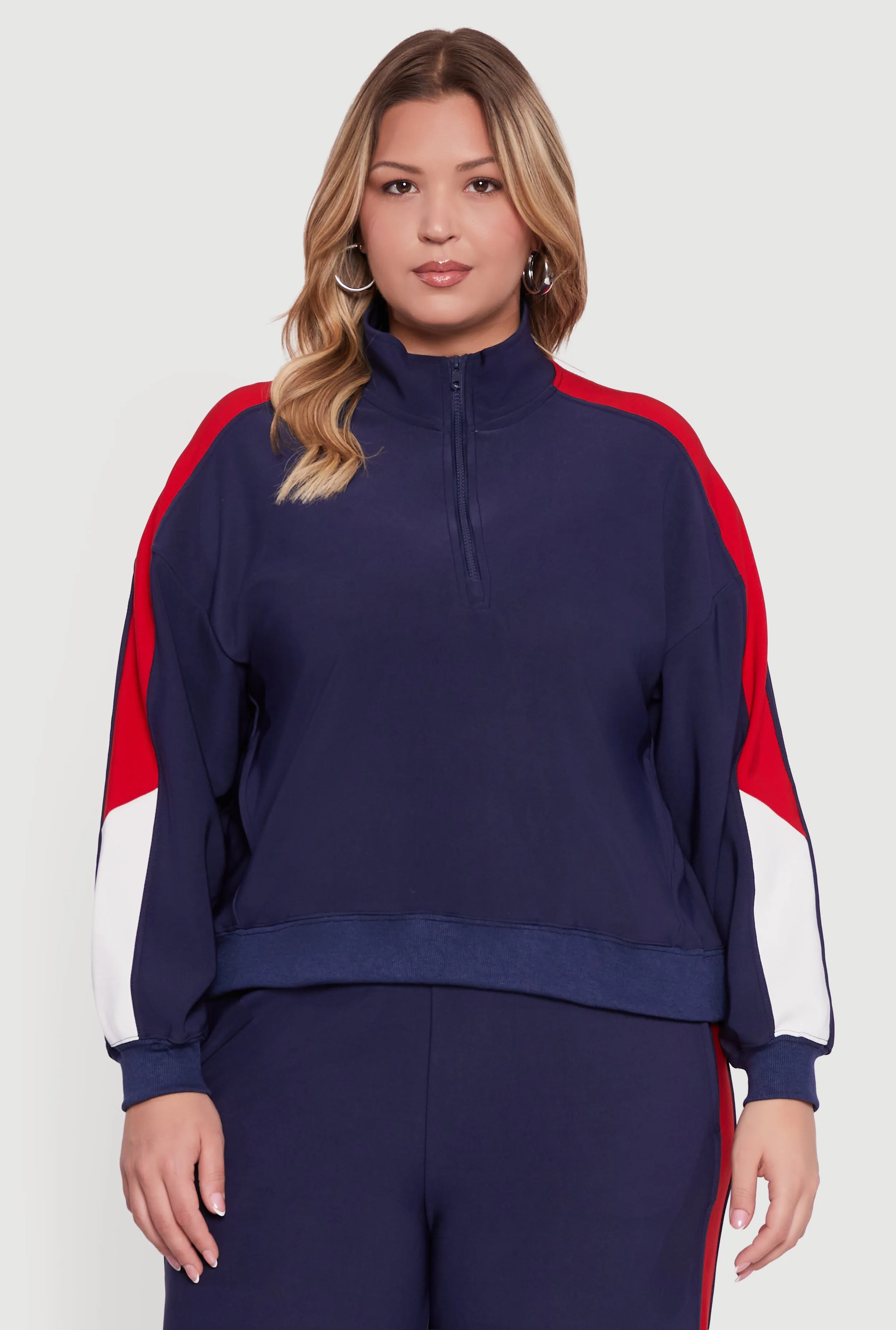 Plus Size Color Blocked Half Zip Sweatshirt sold by Rainbow