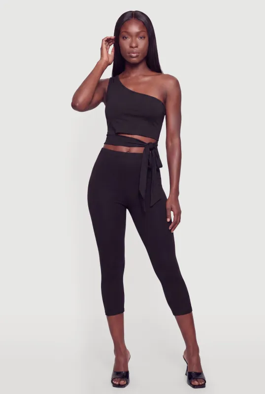 One Shoulder Side Tie Crop Top made by Rainbow
