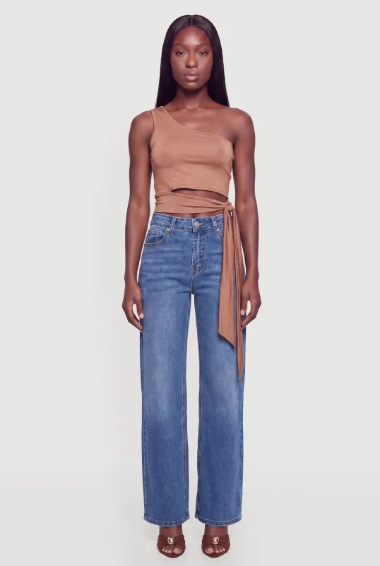 One Shoulder Side Tie Crop Top made by Rainbow