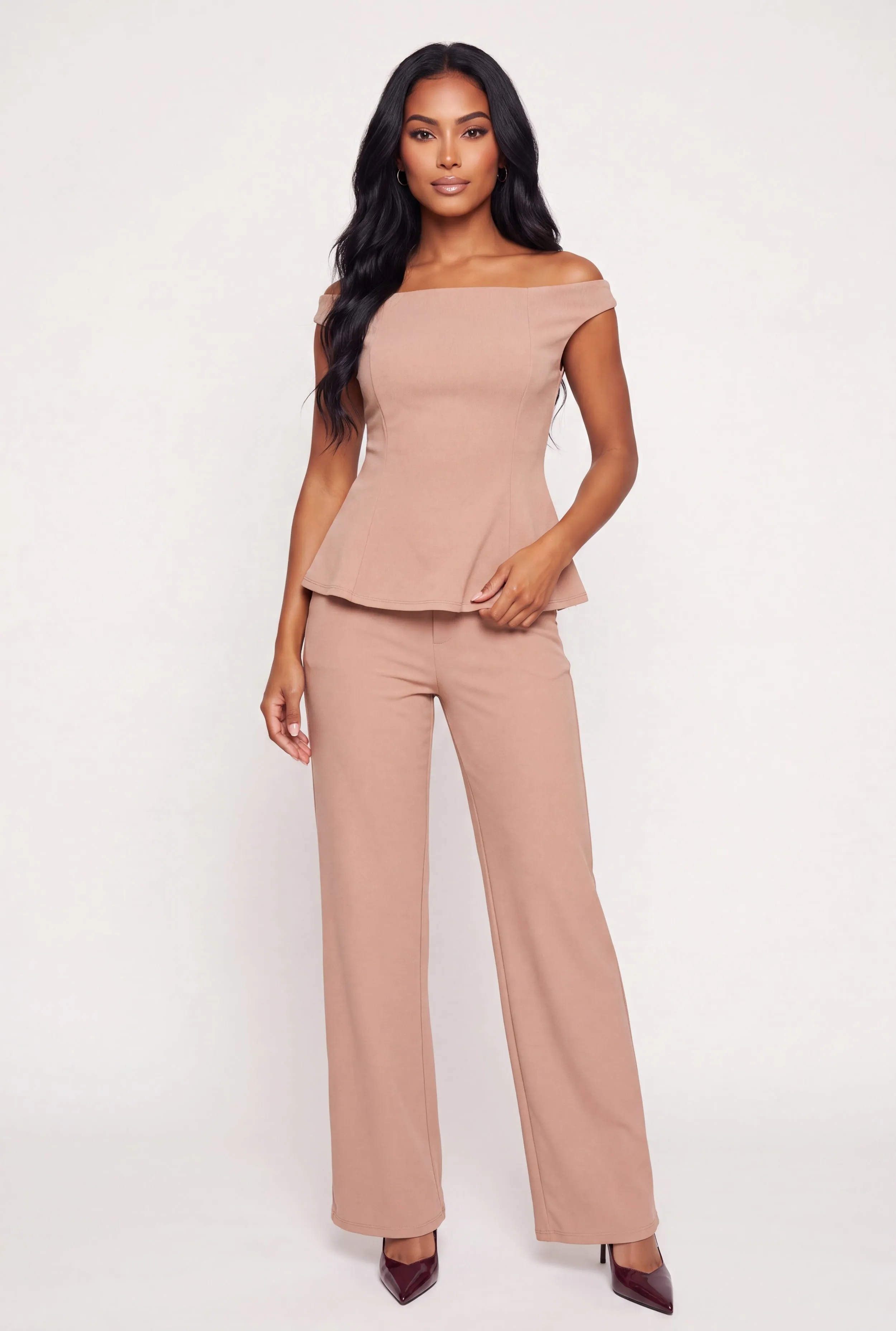 Crepe Knit High Waisted Wide Leg Dress Pants sold by Rainbow