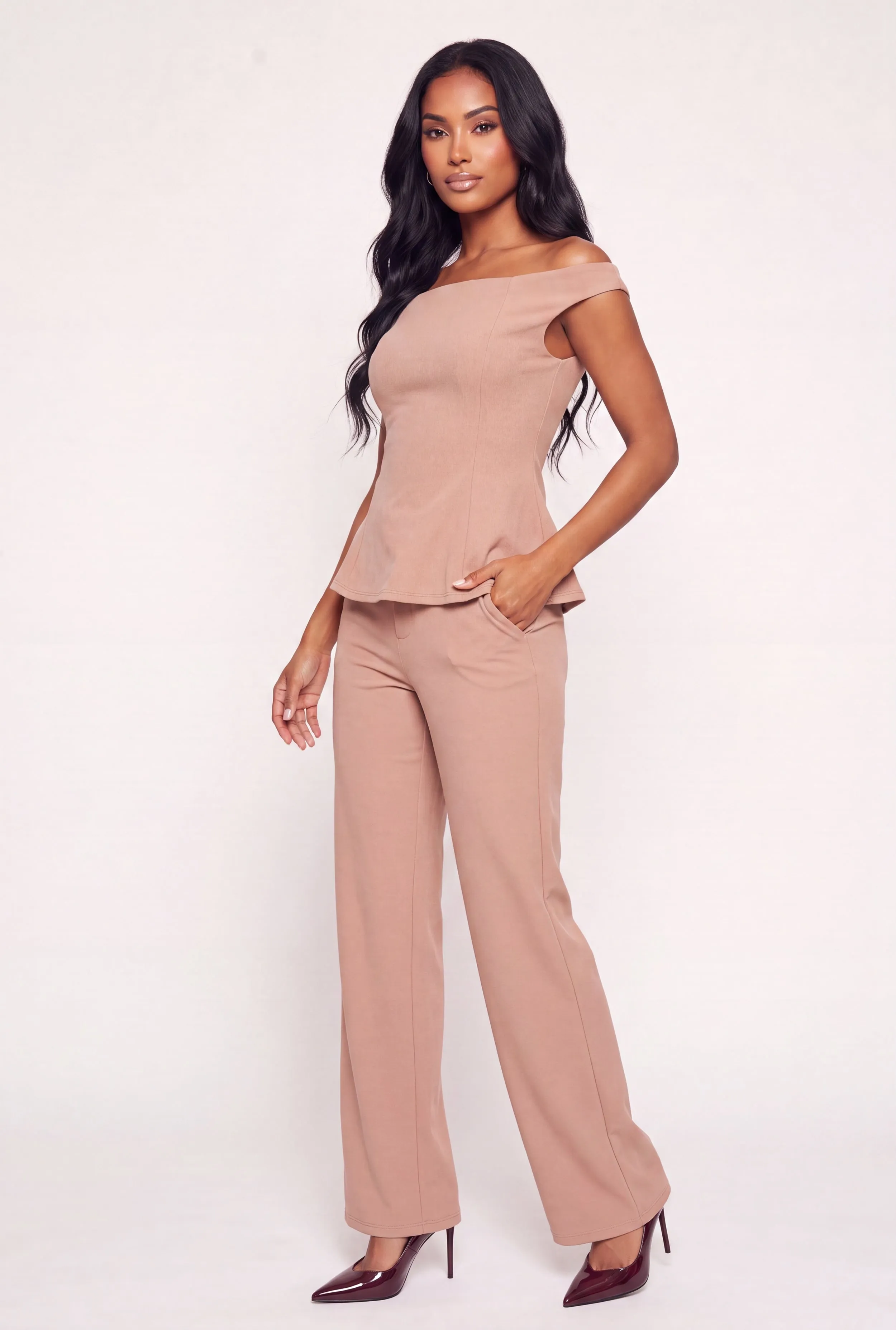Crepe Knit High Waisted Wide Leg Dress Pants sold by Rainbow product image thumbnail 2