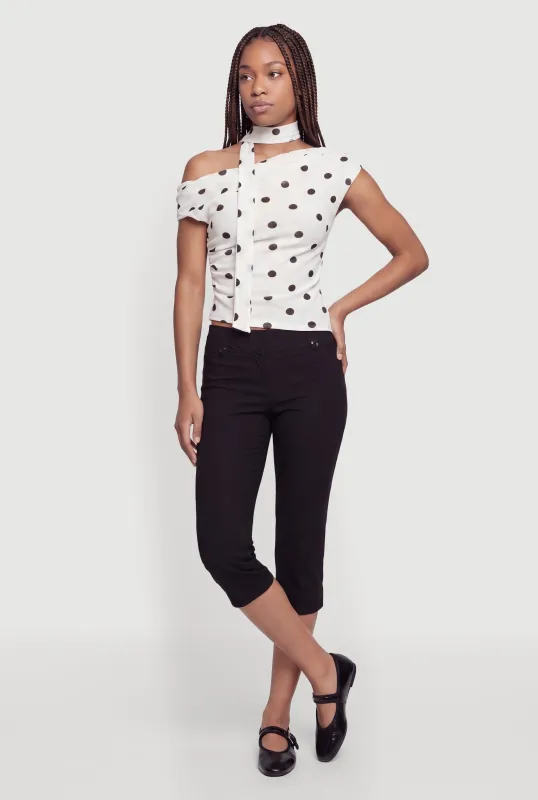 Stretchy Mid Rise Capris Pants with Faux Pockets made by Rainbow