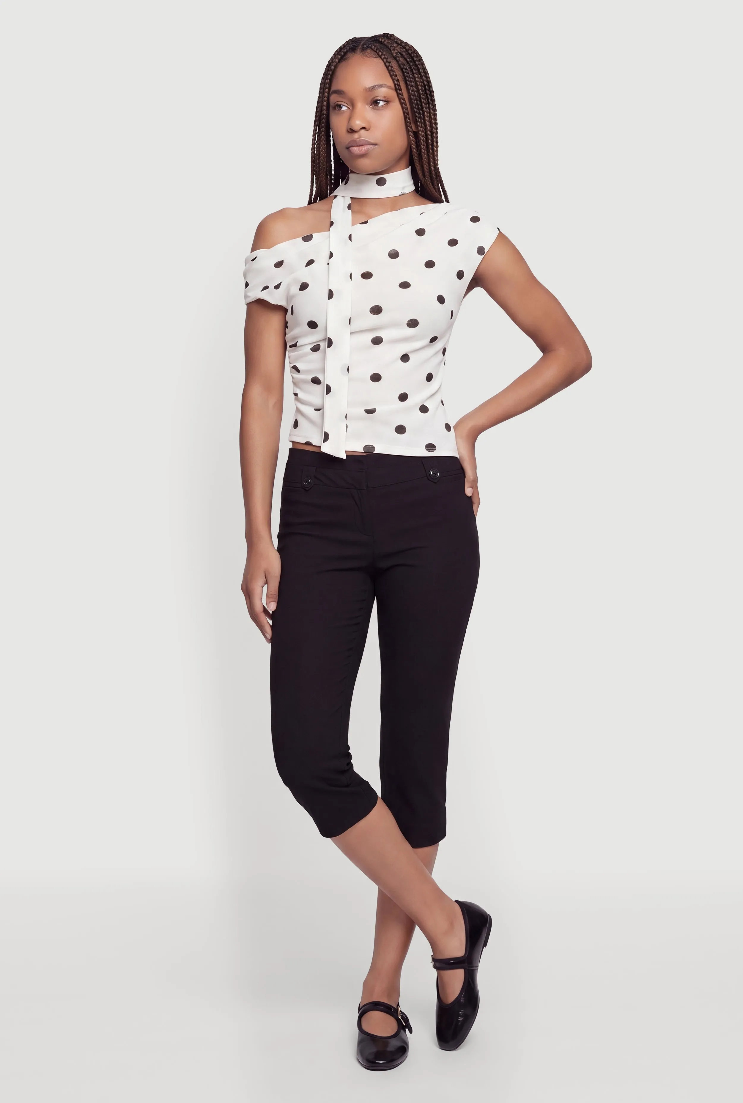 Stretchy Mid Rise Capris Pants with Faux Pockets sold by Rainbow