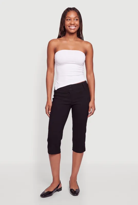 Mid Rise Capris Pants with Faux Pockets made by Rainbow