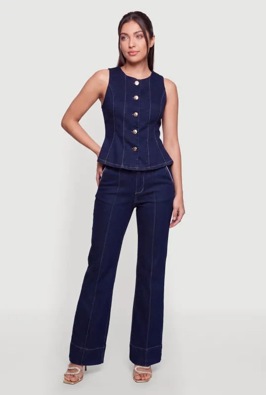 Trendy Pintuck Detail Straight Leg Jeans made by iris