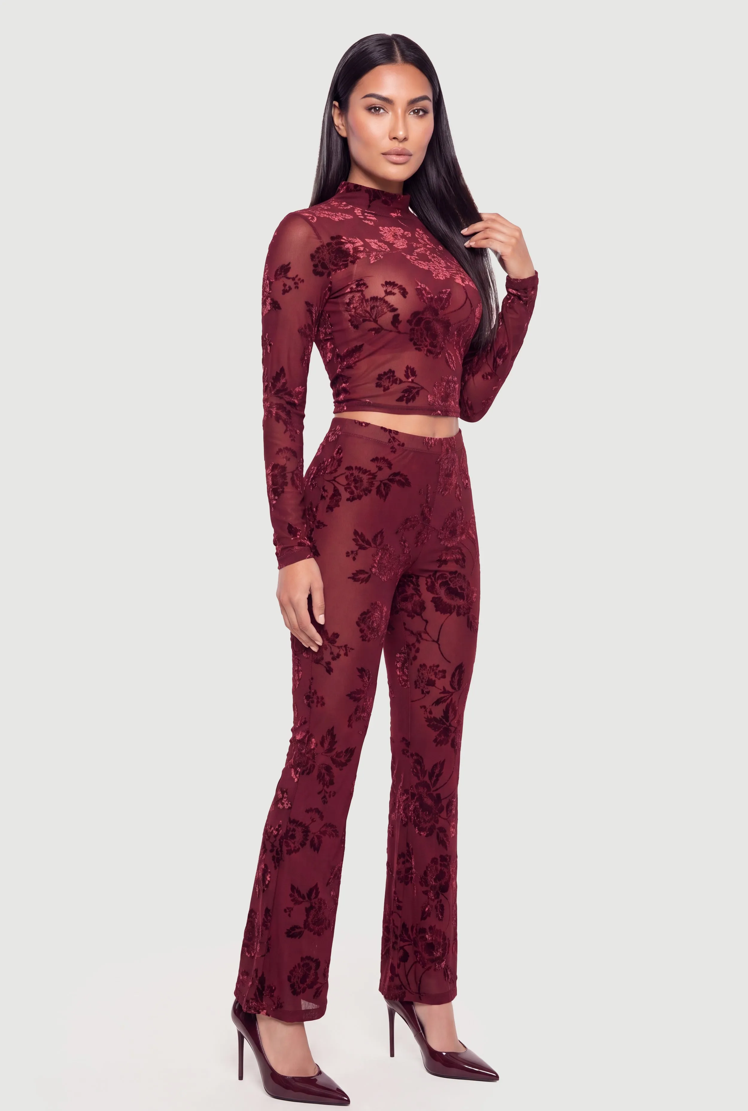 Floral Velvet Burnout Flare Pants sold by Rainbow product image thumbnail 2