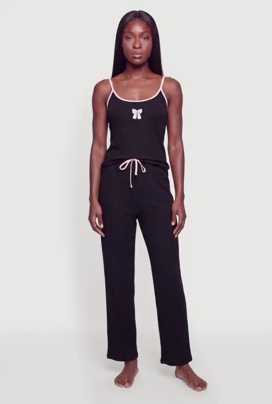 Bow Embroidered Graphic Pajama Cami and Pants made by Rainbow