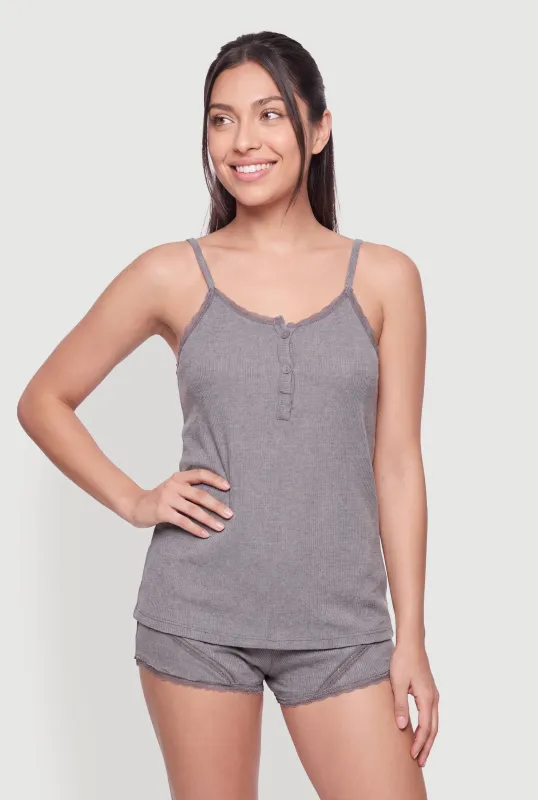 Sleeveless Lace Detail Pajama Cami and Boyshorts made by Rainbow
