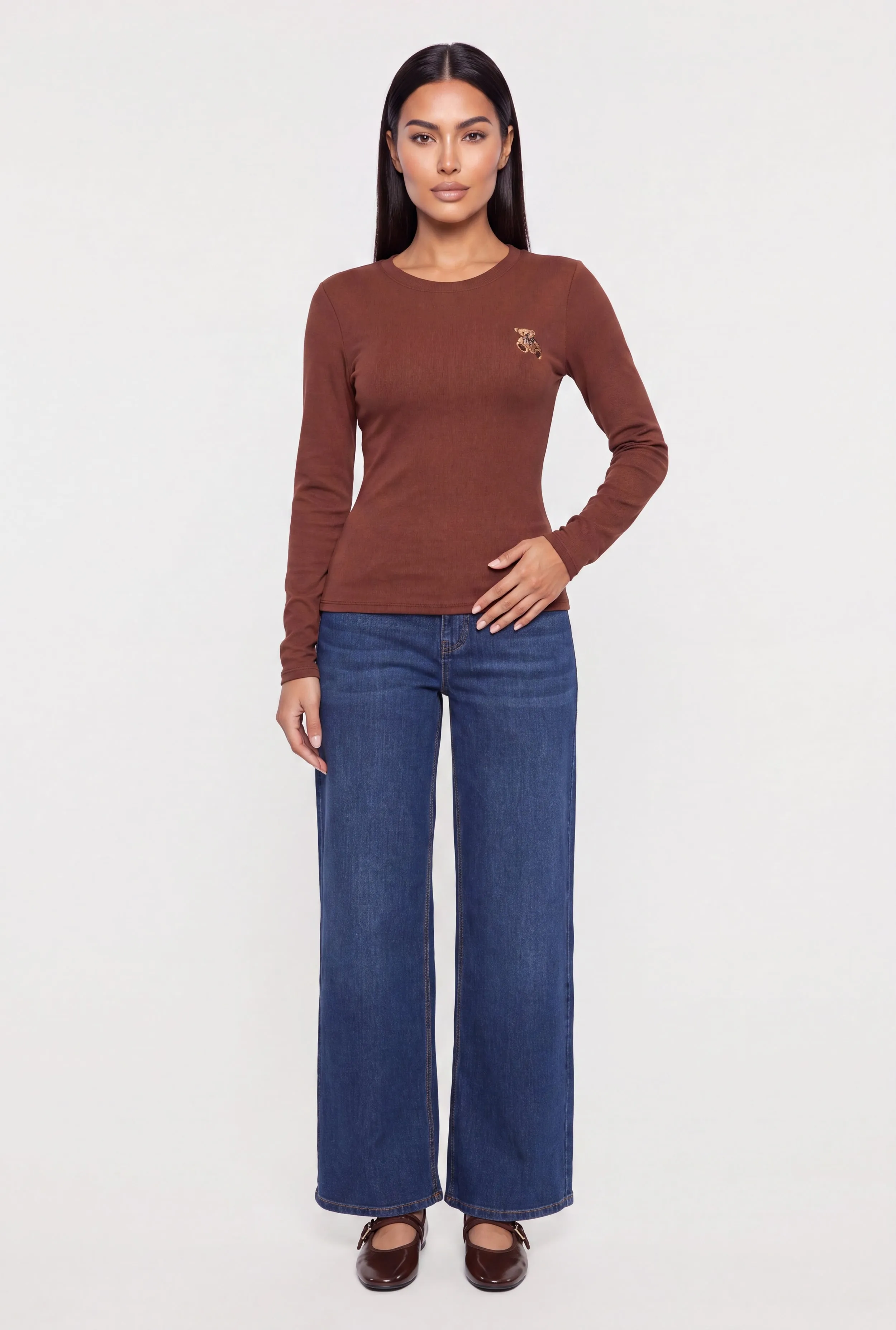 Bear Embroidered Patch Detail Long Sleeve Top sold by Rainbow product image thumbnail 3