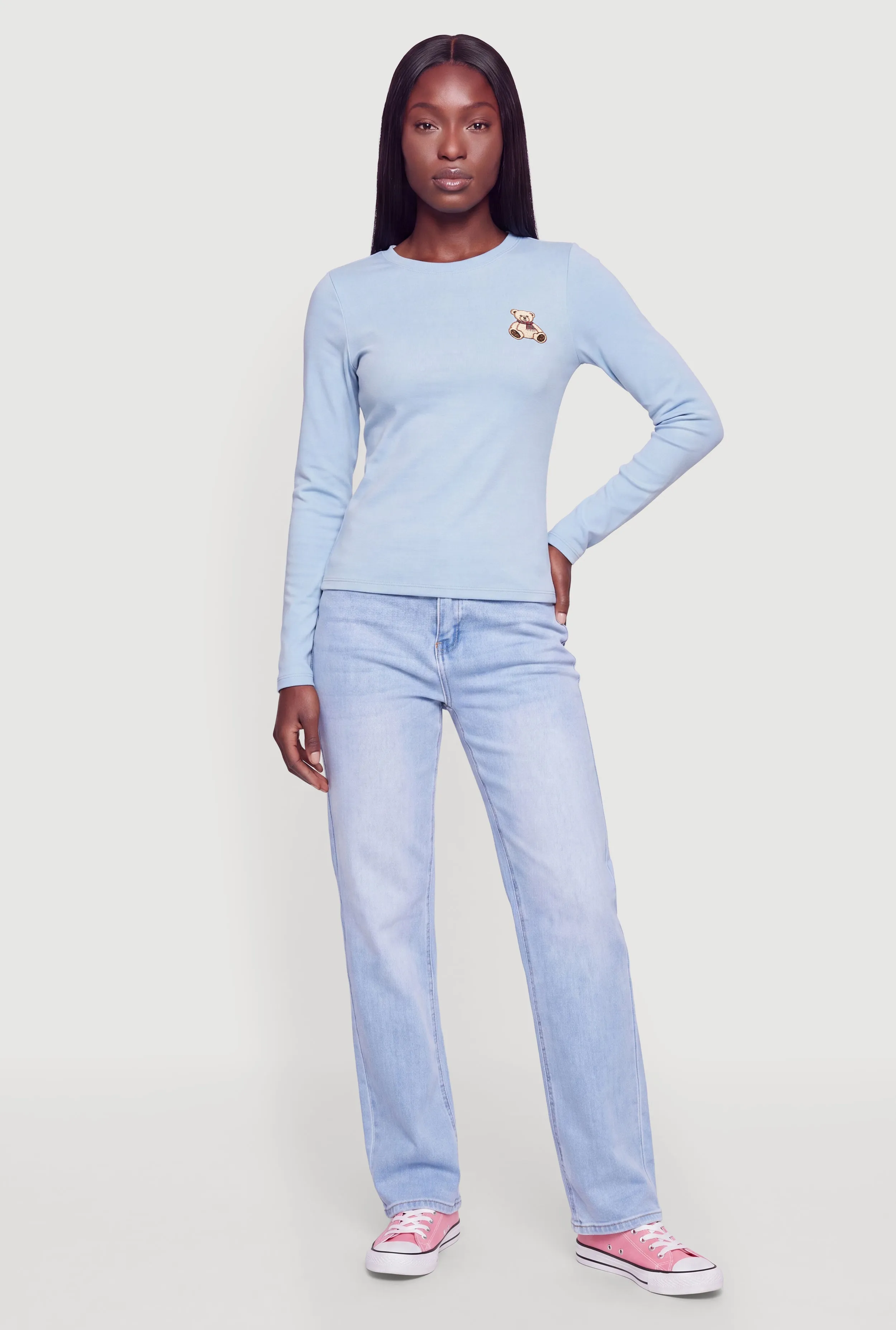Bear Embroidered Patch Detail Long Sleeve Top sold by Rainbow product image thumbnail 5