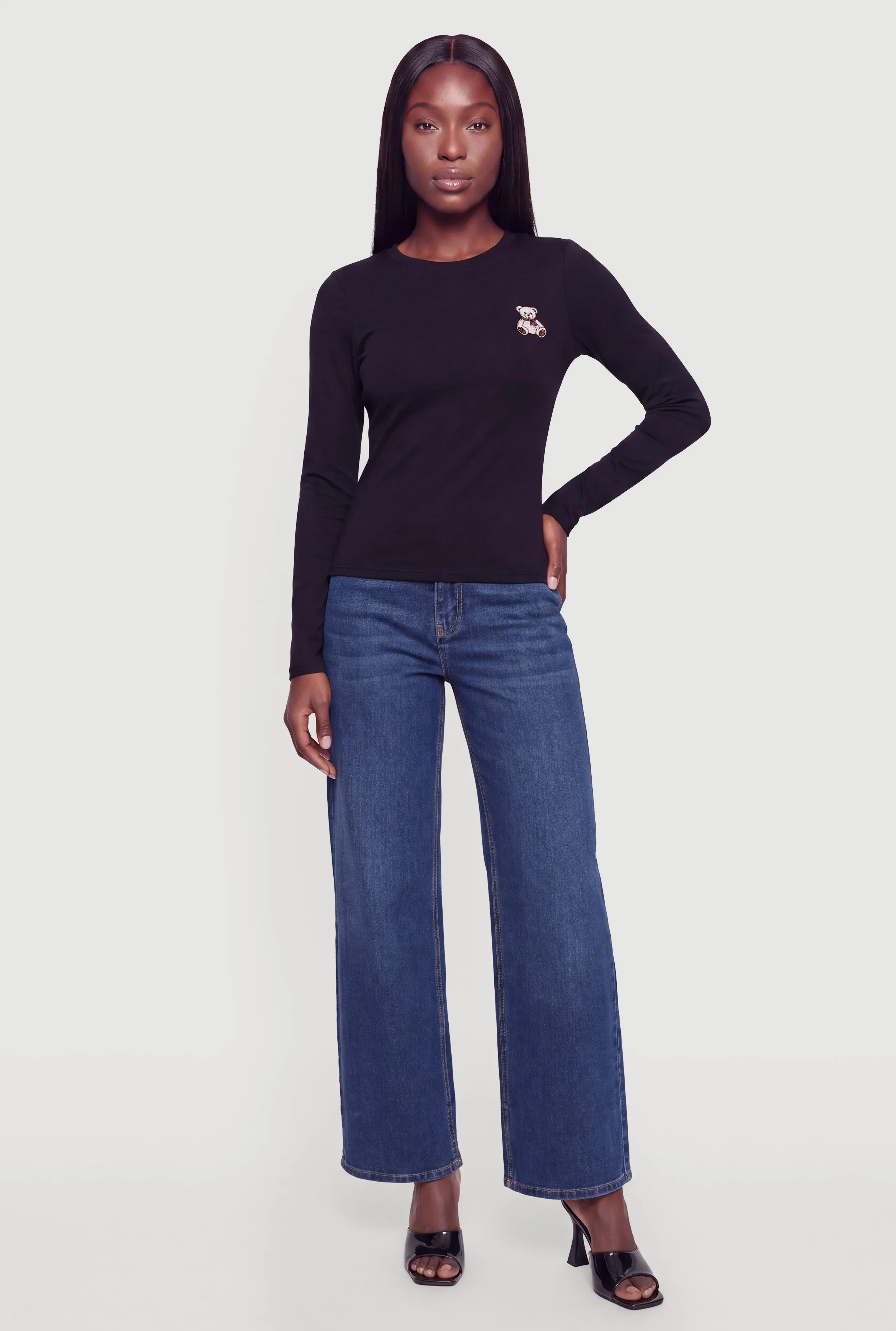 Bear Embroidered Patch Detail Long Sleeve Top sold by Rainbow product image thumbnail 2