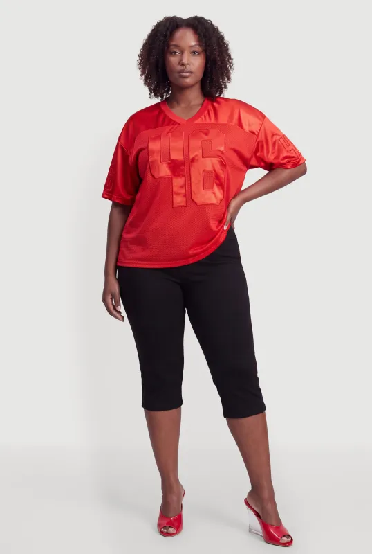 Plus Size Satin Patch Graphic Football Jersey made by Rainbow
