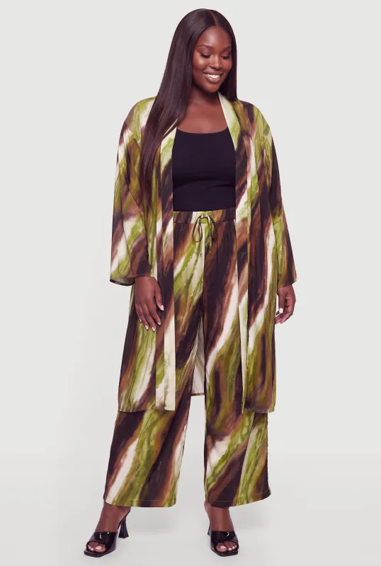 Plus Size Printed Pattern High Waisted Wide Leg Pants made by Rainbow