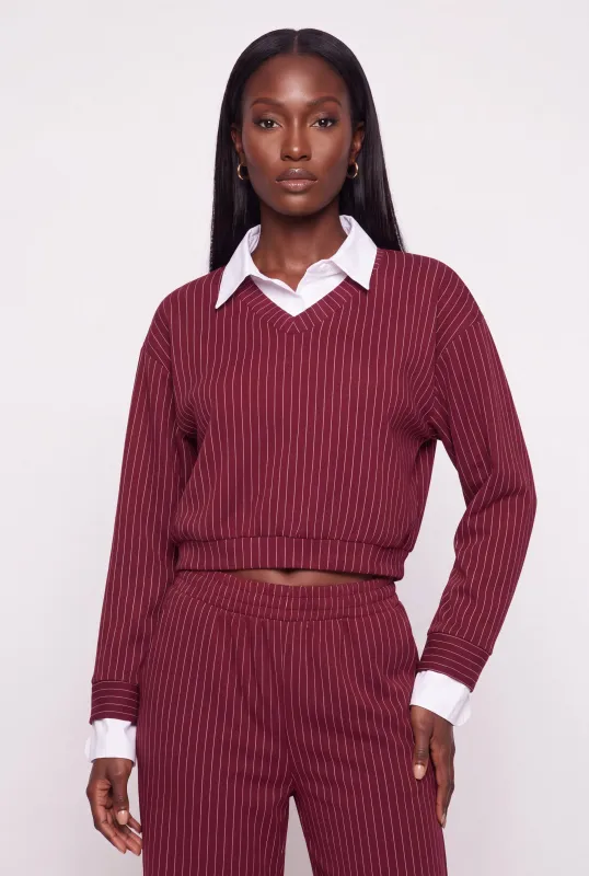 Pinstriped Layered Look Crop Sweatshirt made by Rainbow