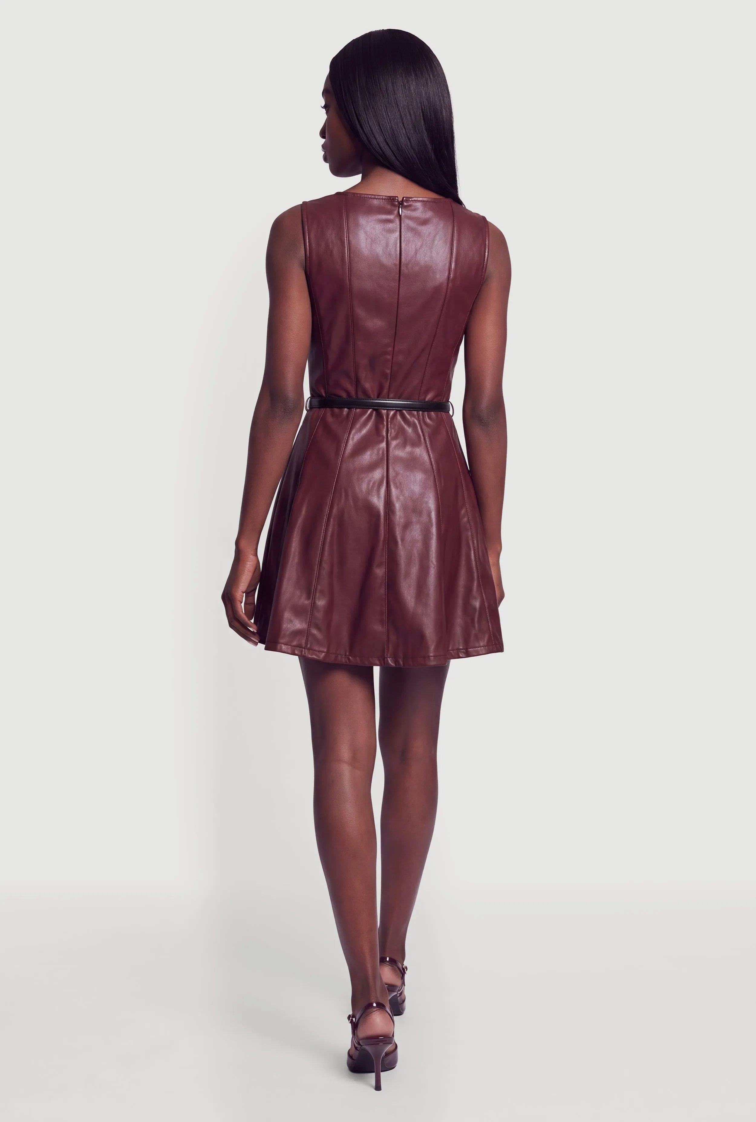 Sleeveless Belted Faux Leather Mini Dress sold by Rainbow product image thumbnail 3