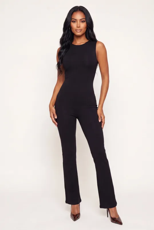Zip Back Sleeveless Flare Leg Jumpsuit made by Rainbow