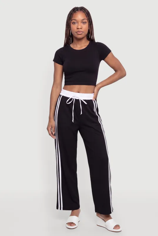 Varsity Stripe Detail Drawstring Pants made by Rainbow