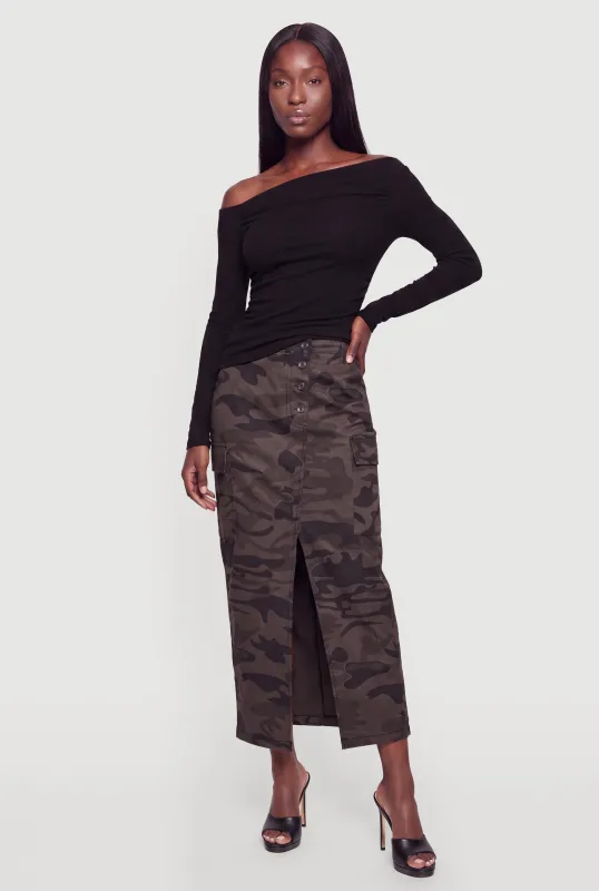 Camo Slit Front Cargo Skirt made by Rainbow