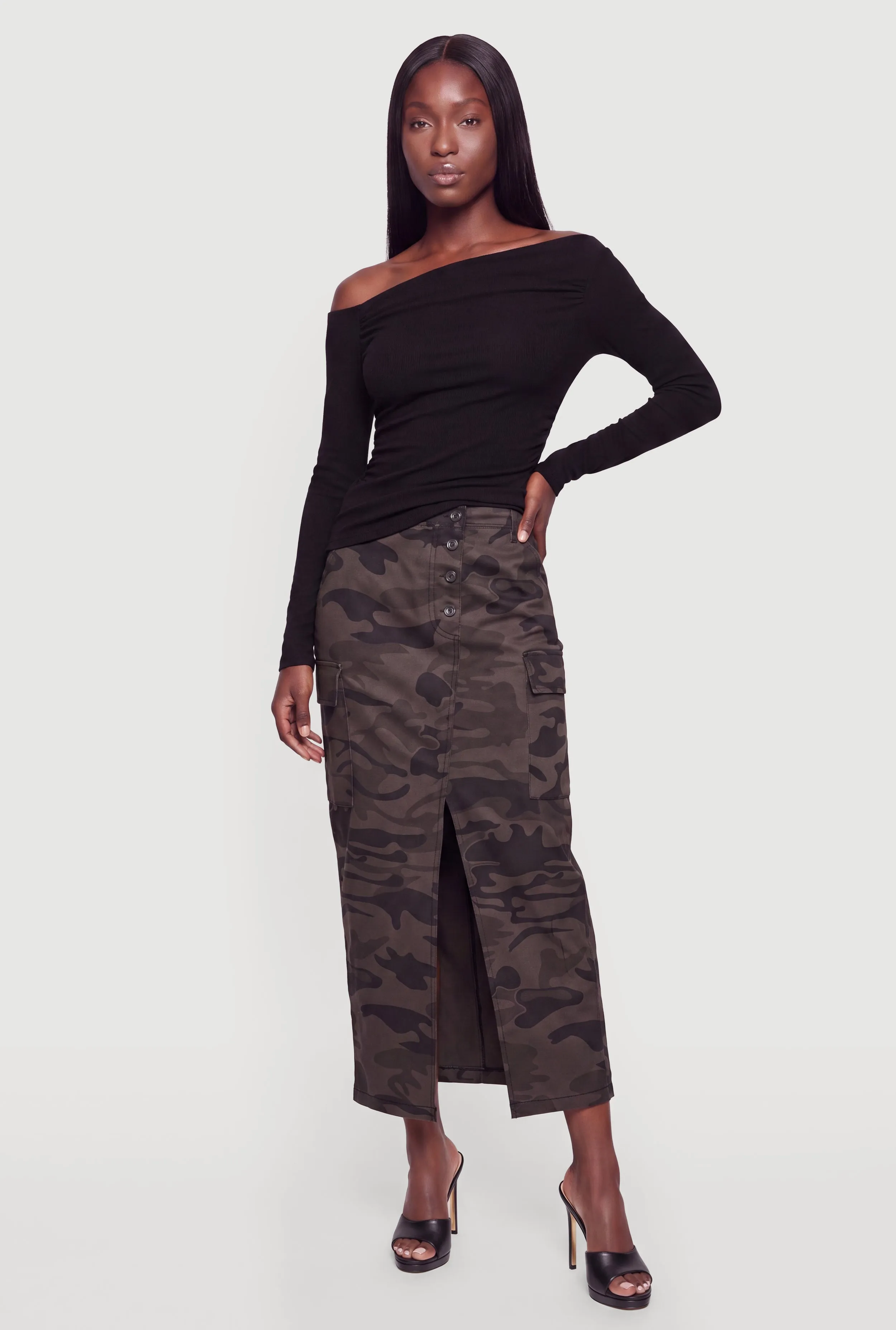 Camo Slit Front Cargo Skirt sold by Rainbow