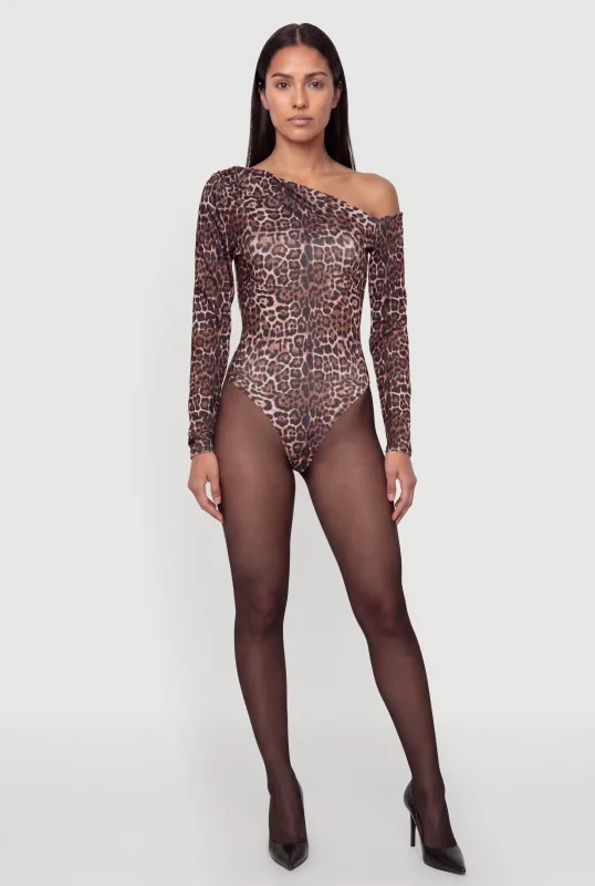 Leopard Print Asymmetrical Long Sleeve Bodysuit made by Haute Monde