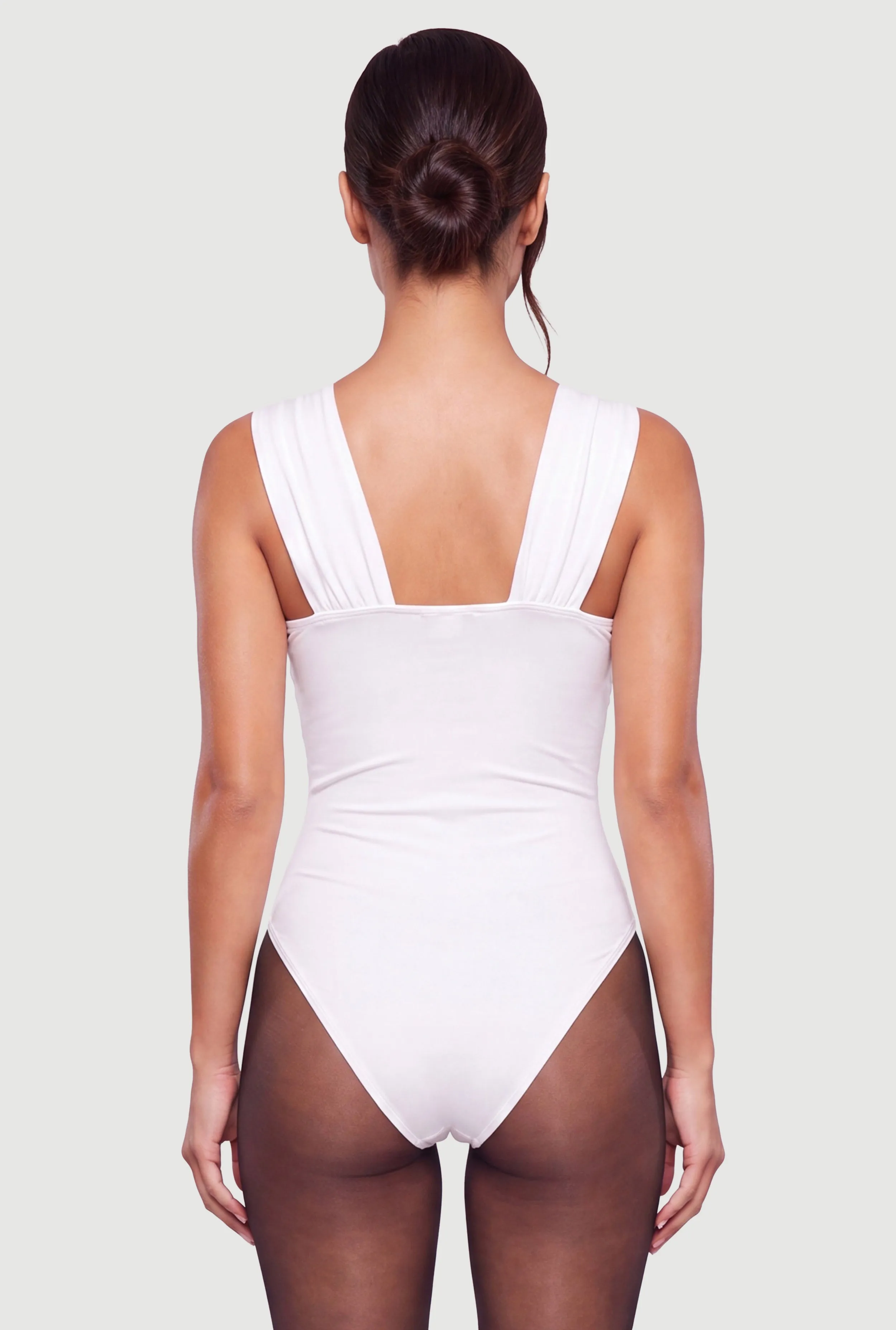 Ruched Asymmetric Metallic Detail Sleeveless Bodysuit sold by Rainbow product image thumbnail 5